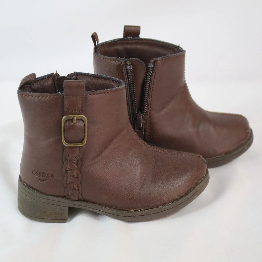 OshKosh Bgosh Shortcake Brown Buckle Zip Ankle Boots Girl's Size 5M‎